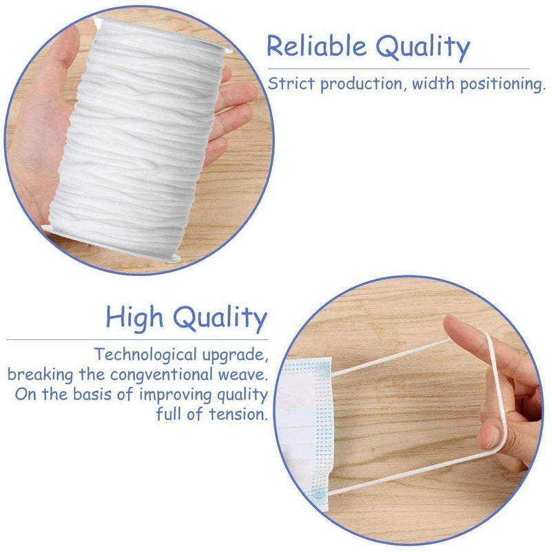 Homvle 1/8 inch Elastic Bands for Sewing - Elastic String for Masks, Elastic Cord Heavy Stretch High Elasticity Knit Elasticfor for Sewing Crafts DIY Mask, White 100 Yards - Image 2